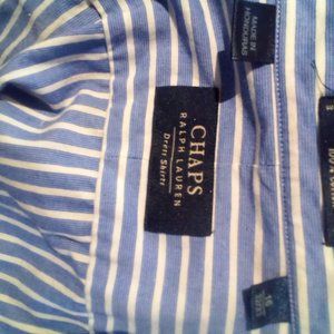 Chaps long sleeved dress shirt blue and white stripes